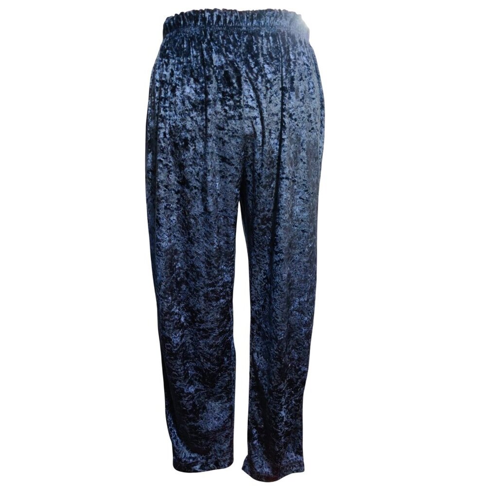 Womens L Pants Navy Crushed Velour Elastic Waist Soft Stretch Goth Vintage 90s